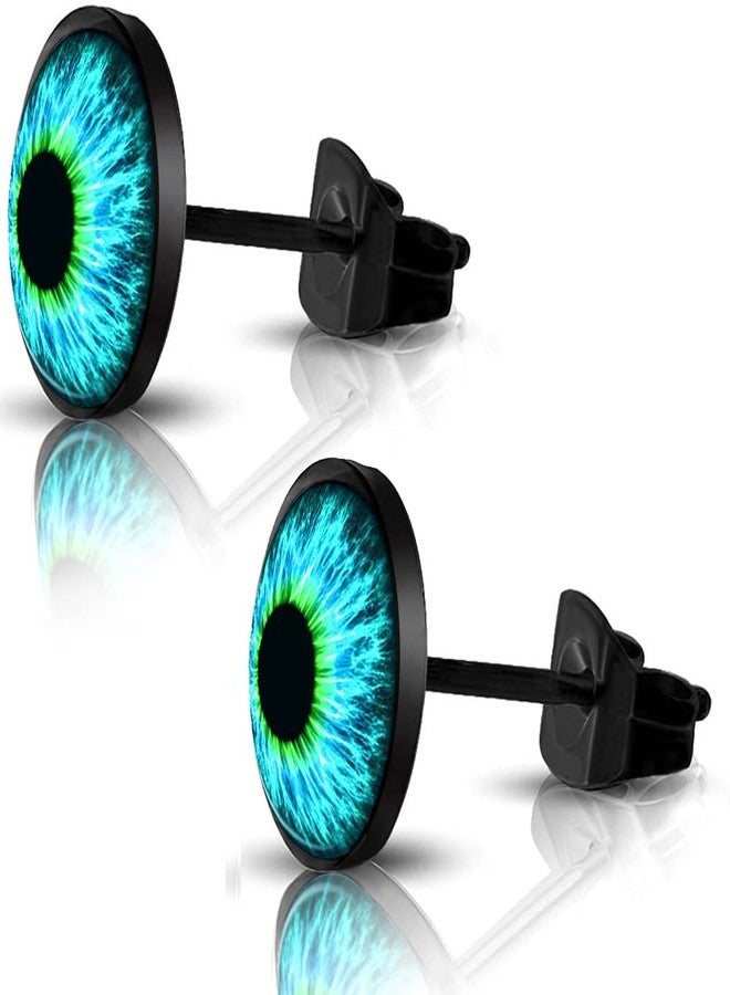 SIISPRI 316L Surgical Stainless Steel Evil Eye Earrings Round Circle Button Stud Post Earrings 10MM (black) - Image 1